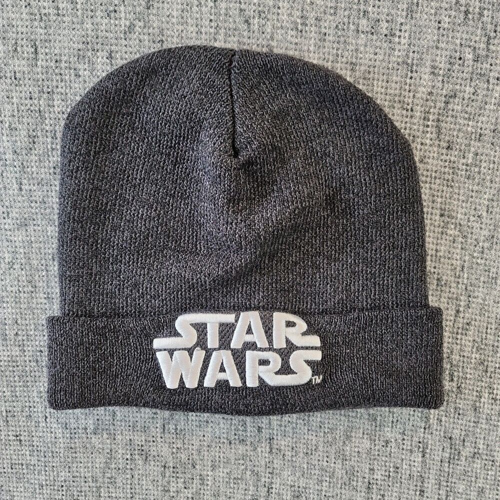 Star Wars Lucasfilm Gray Knit Cuffed Beanie Hat Embroidered Logo Adult One Size